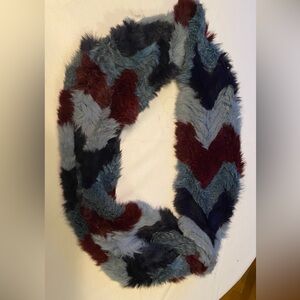 Jocelyn Burgundy and Blue Fur Scarf